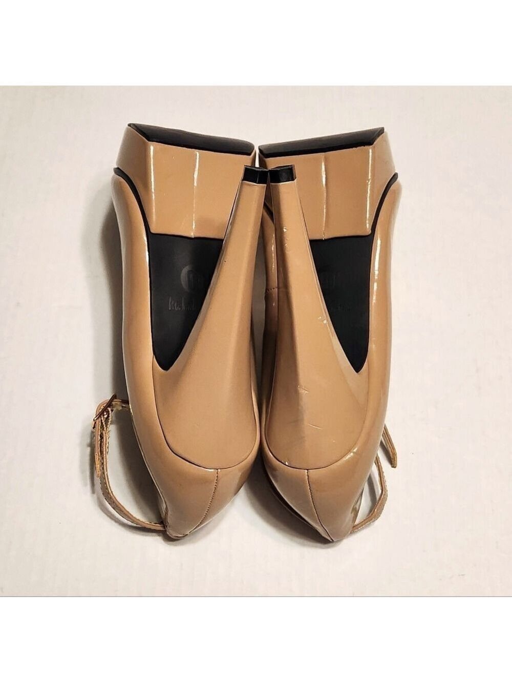 Michael Antonio Patent Leather Ankle Strap Platform Stiletto Heel Pump Beige 8 - Picture 7 of 12
